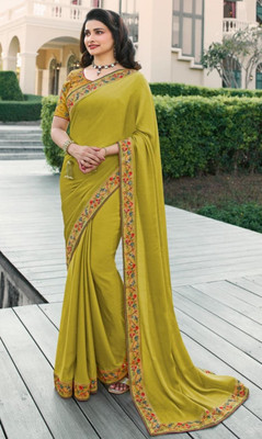 Hensi sarees shop Woven Kanjivaram Georgette, Art Silk Saree(Yellow)