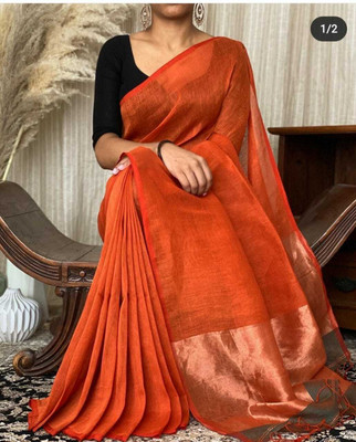 BRYNBRIT Solid/Plain Handloom Cotton Blend Saree(Multicolor)