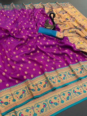 GATISHVAM TEXTILE Woven Paithani Art Silk Saree(Purple)