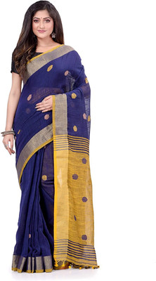 Joyguru Textile Self Design Daily Wear Cotton Blend Saree(Blue)