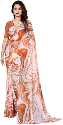 jihana fab Printed Bollywood Georgette, Silk Blend Saree(Orange)