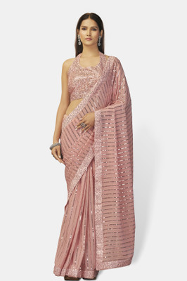 Divine Exim Embroidered Bollywood Georgette Saree(Pink)