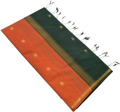 sri amman sarees Woven Maheshwari Cotton Silk Saree(Orange)