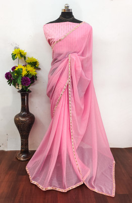 Lajamani Fashion Solid/Plain, Self Design Bollywood Georgette Saree(Pink)
