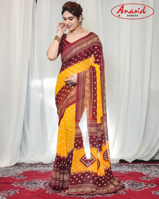 kashvi sarees Printed, Geometric Print Bandhani Georgette Saree(Yellow, Maroon)