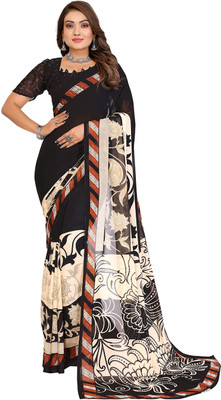 Moda Rapido Floral Print Daily Wear Georgette Saree(Black)