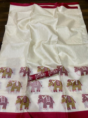 Gugaliya Printed Kalamkari Cotton Blend, Art Silk Saree(Multicolor)