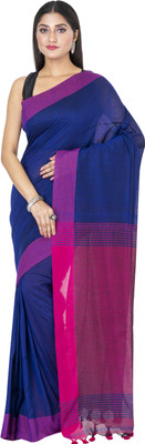 SAYAN CREATION Self Design Handloom Pure Cotton Saree(Dark Blue, Pink)