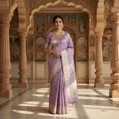 Linenspun Paisley, Woven, Embellished, Solid/Plain Kanjivaram Art Silk Saree(Multicolor)