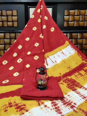 Sanganeri Print Printed, Color Block, Blocked Printed, Floral Print, Dyed Daily Wear Pure Cotton Saree(Red)