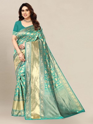 Om Shantam sarees Woven, Self Design Banarasi Art Silk, Jacquard Saree(Dark Green)