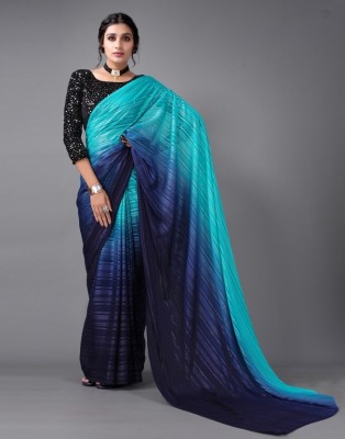 Pptt Striped Bandhani Georgette Saree(Dark Blue)