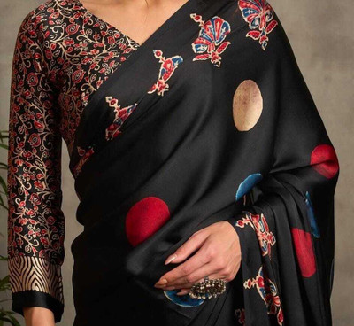 Classy Foriever Printed Bollywood Crepe Saree(Black)