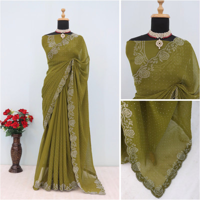 EthnicAura Embellished Bollywood Organza Saree(Light Green)