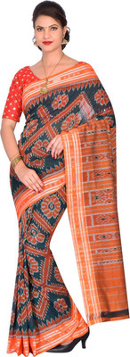 handloom paridhaan Printed Hand Batik Pure Cotton Saree(Orange)
