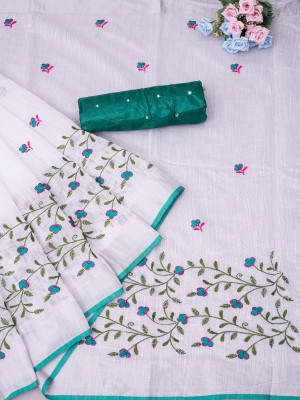 shyam enterprises Self Design Daily Wear Cotton Linen Saree(Green)