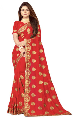 sadgun creation Embroidered Bollywood Georgette Saree(Red)