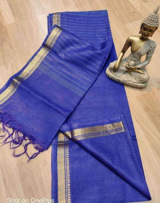 Aamir Fashion Textile Temple Border, Solid/Plain Banarasi Handloom Cotton Silk Saree(Light Blue)