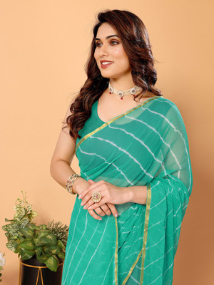 Shreepakhi Printed Leheria Chiffon Saree(Light Blue)