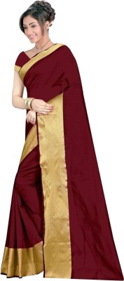 Silkbazar Solid/Plain Daily Wear Cotton Silk Saree(Maroon)