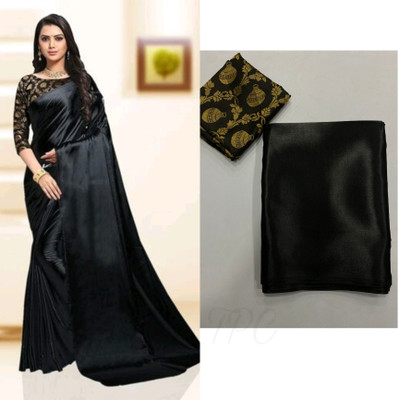 Arpita Fashion Solid/Plain Bollywood Satin Saree(Black)