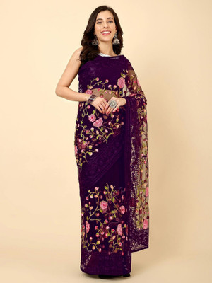 Julee Embroidered Bollywood Net Saree(Purple)