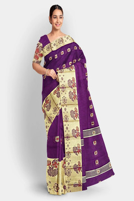 PRIDE SALES Embellished Handloom Cotton Silk Saree(Purple)