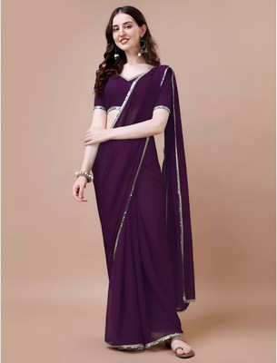 HIJA TRENDZ Solid/Plain Bollywood Georgette Saree(Maroon)