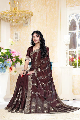 AnjaniTextiles Embroidered, Embellished Bollywood Georgette Saree(Brown)