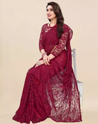 Vragi Self Design Bollywood Net Saree(Maroon)