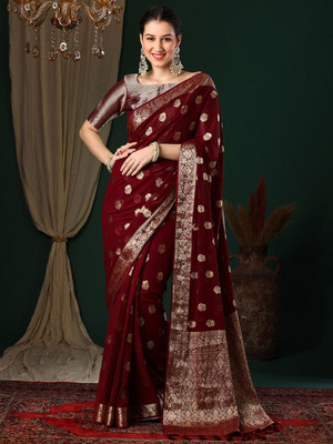ANOUK Woven Kanjivaram Georgette Saree(Maroon)