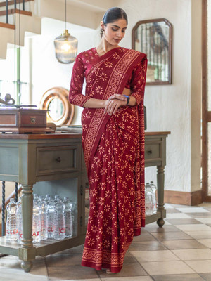 Divastri Printed Daily Wear Silk Blend Saree(Maroon)