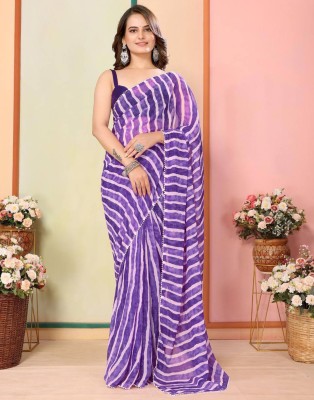 Samah Printed, Embellished Leheria Chiffon, Georgette Saree(Purple)