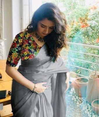 Arpita Fashion Solid/Plain Bollywood Silk Blend Saree(Grey)