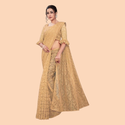 nexxxa Printed Bollywood Net Saree(Cream)