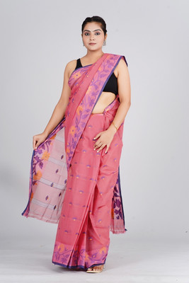 maa textile Self Design Tant Pure Cotton Saree(Pink)