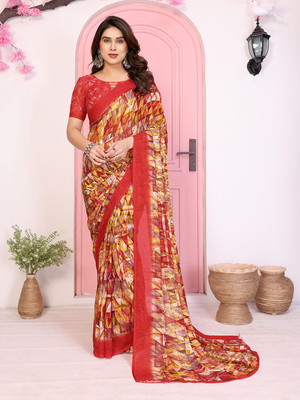 Anand Sarees Geometric Print Daily Wear Georgette Saree(Red)