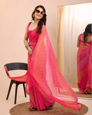 JATADHAR FAB Digital Print Saree with Attached Blouse Georgette Saree(Pink)