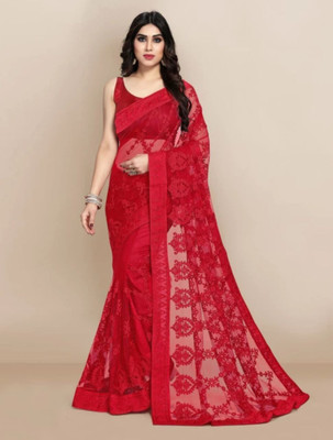 GALANI ENTERPRISE Embroidered Bollywood Net Saree(Red)