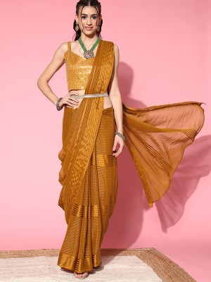 Sareemall Solid/Plain Bollywood Georgette Saree(Mustard)