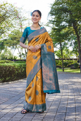MANJULA SAREE Woven Banarasi Cotton Silk Saree(Gold)