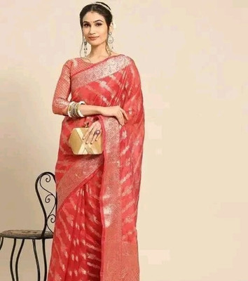 DHARM CREATION Embellished Banarasi Organza Saree(Red)