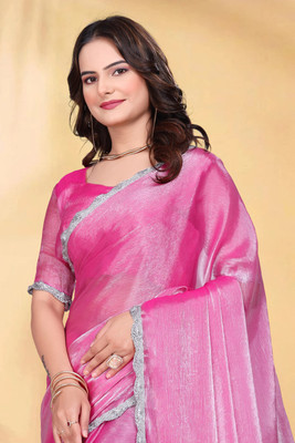 PATDOM Solid/Plain Bollywood Jimmy choo Saree(Pink)