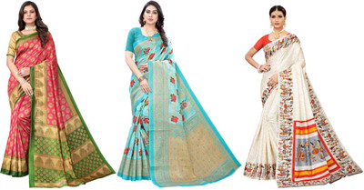 YASHIKA Printed Kanjivaram Art Silk Saree(Pack of 3, Multicolor)