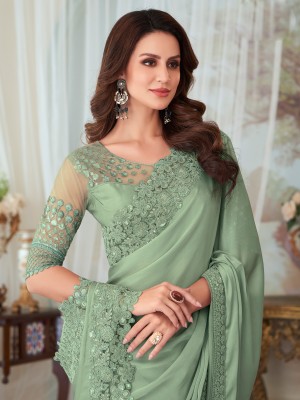 Sareemall Embellished Bollywood Silk Blend Saree(Light Green)