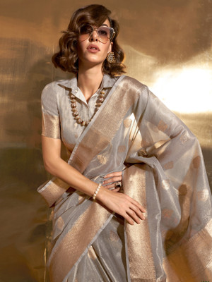 Sareemall Woven Banarasi Tissue Saree(Grey)