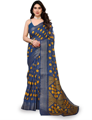 Moda Rapido Geometric Print, Self Design Bollywood Cotton Silk, Silk Blend Saree(Green, Yellow)