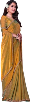 PRTRENDZ Solid/Plain Kanjivaram Art Silk, Pure Silk Saree(Gold)