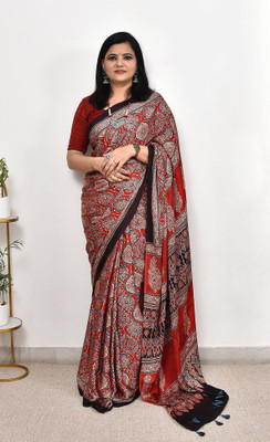 RegalDrapes Printed Bollywood Satin Saree(Red)