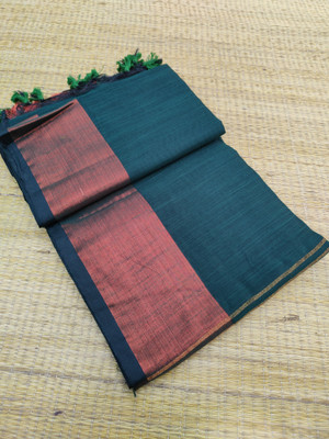 Laxmi Textile Woven Saree with Attached Blouse Cotton Linen Saree(Green)